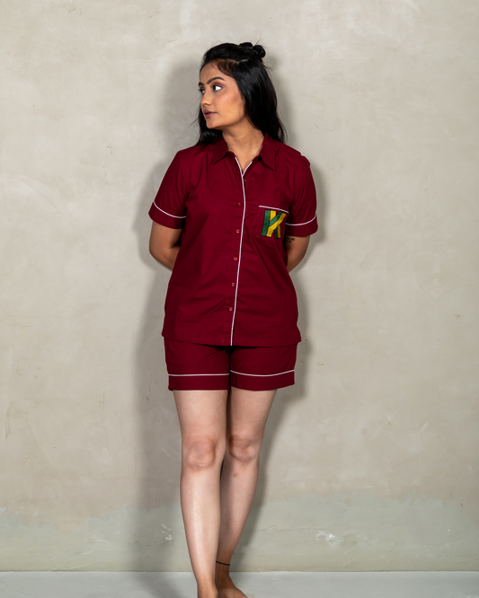 Currant Red Monogram Shorts Set