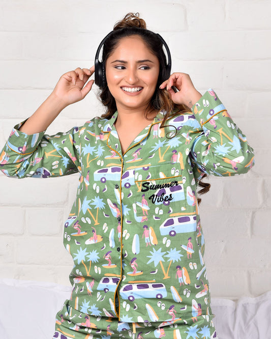 Summer Vibes Pyjama Set- Green